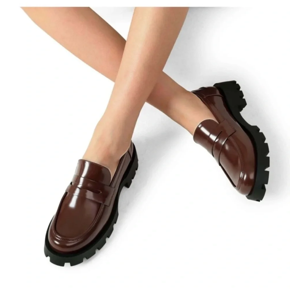 Dream Pairs Brown Patent Platform Loafers